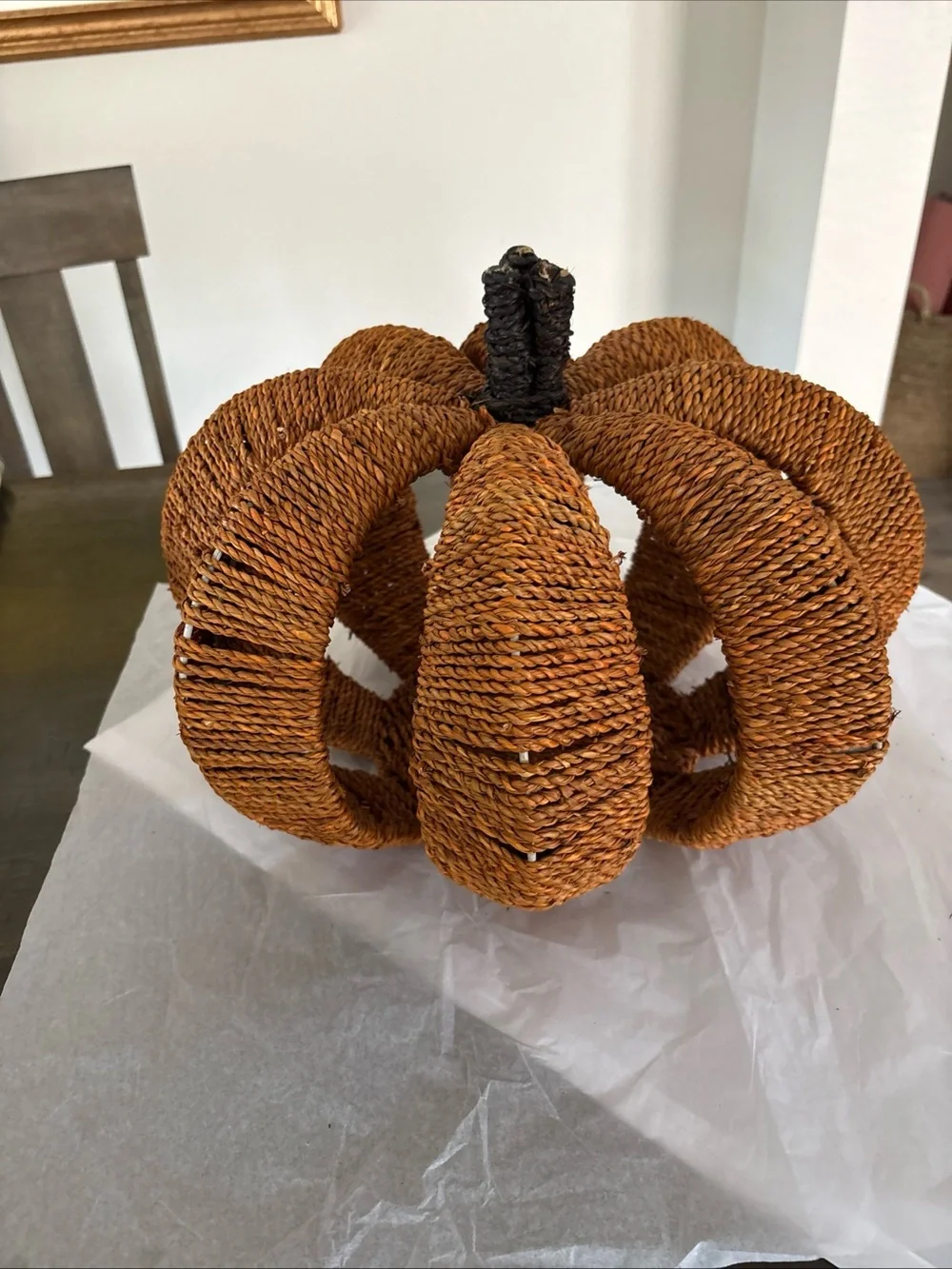 Large Rustic Orange Rope Pumpkin 11” Tall & 15” Wide.   Made In India